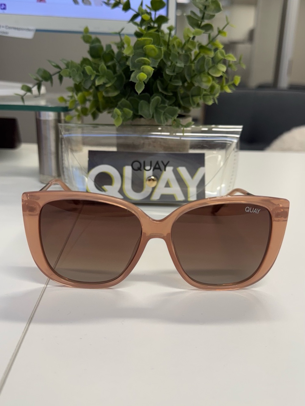 Quay Australia Women's Sunglasses in Blush Pink Frame with Brown Lenses